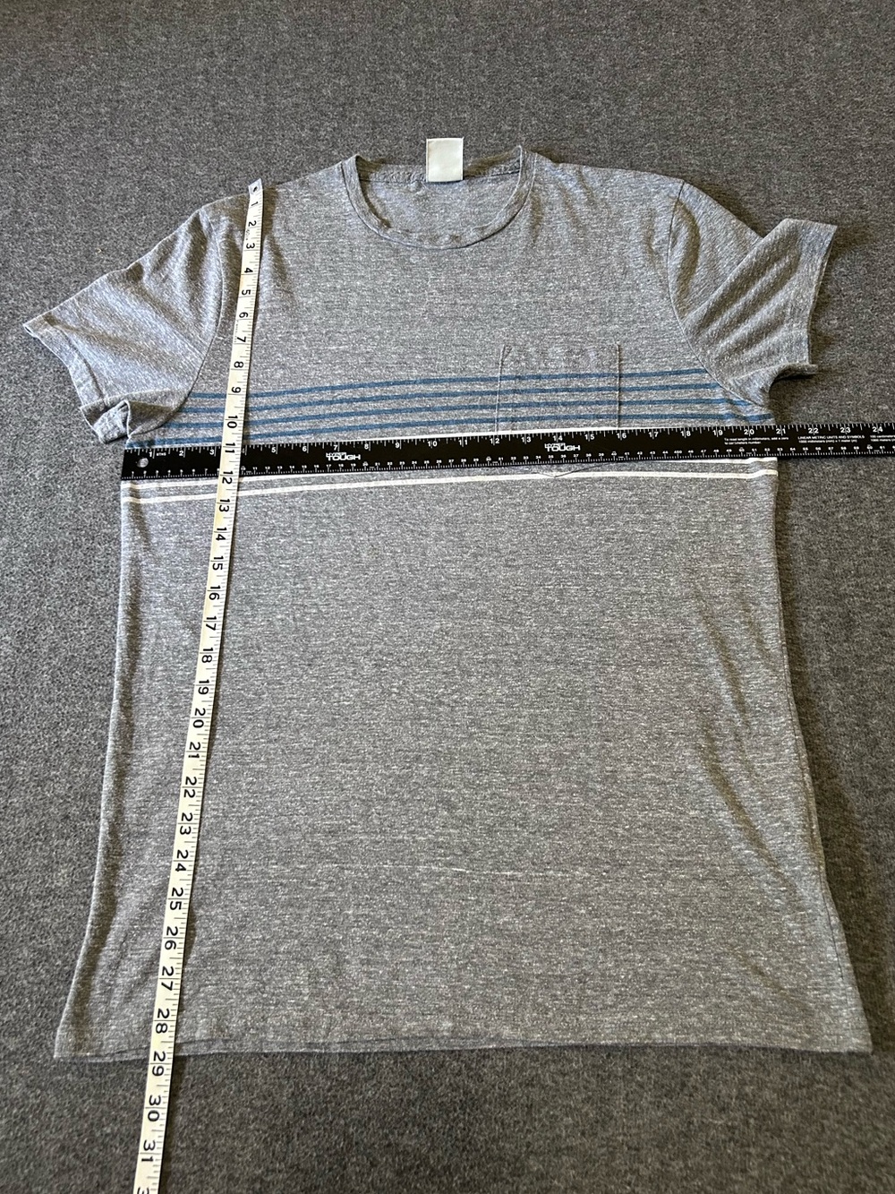Abercrombie & Fitch Heather Gray Striped Pocket T-Shirt Made in USA Size Large - Picture 7 of 7